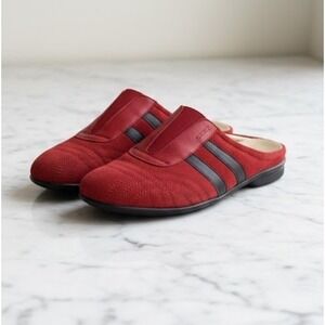Vintage Geox Respira Italian Red Leather Mules Clogs Sporty Striped Slip Ons